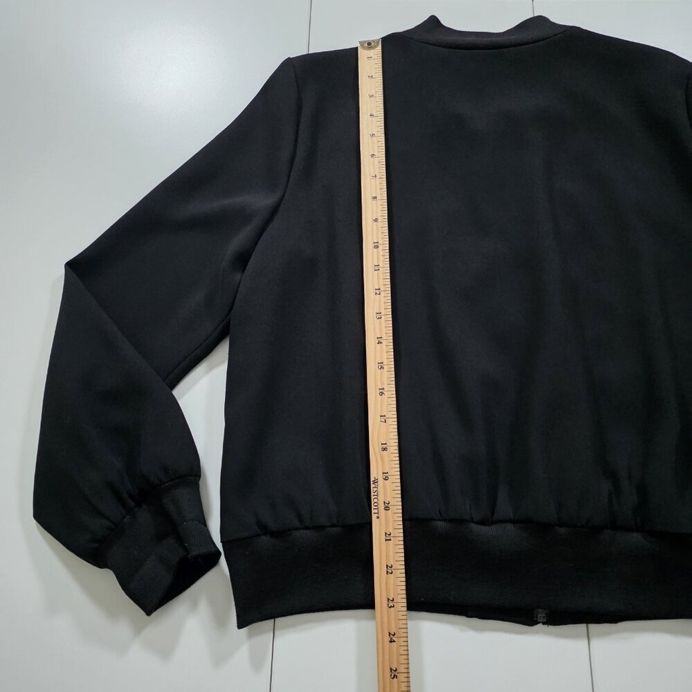 Karen Kane Floral Embroidered Bomber Jacket Womens L Black LS Zip Pockets Lined - Picture 8 of 16